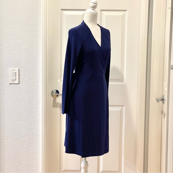 NWT Komarov Long Sleeve True Wrap Dress in Deep Blue Size M - Picture 3 of 14